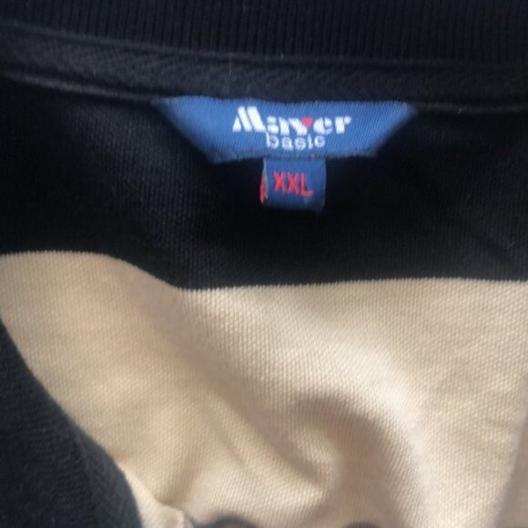 Mayer Basic Black Beige Stripe Polo Shirt For Men 3 button One Pocket XXL - Picture 5 of 7